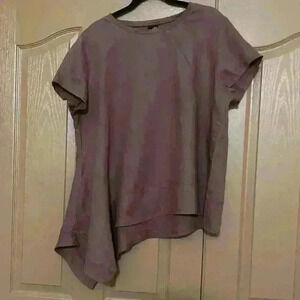 Lisa Bayne 100% linen blouse eggplant asymmetrical boxy women sz xl